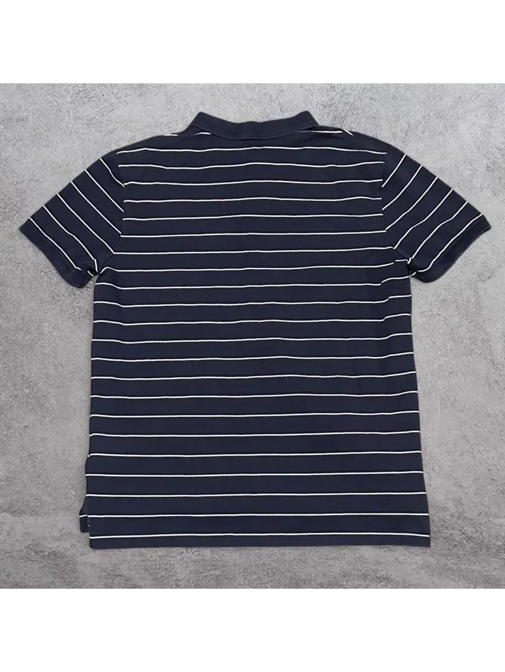 Vintage Y2K Polo Ralph Lauren Navy Blue Striped Slim Fit Polo Shirt - Fits Large